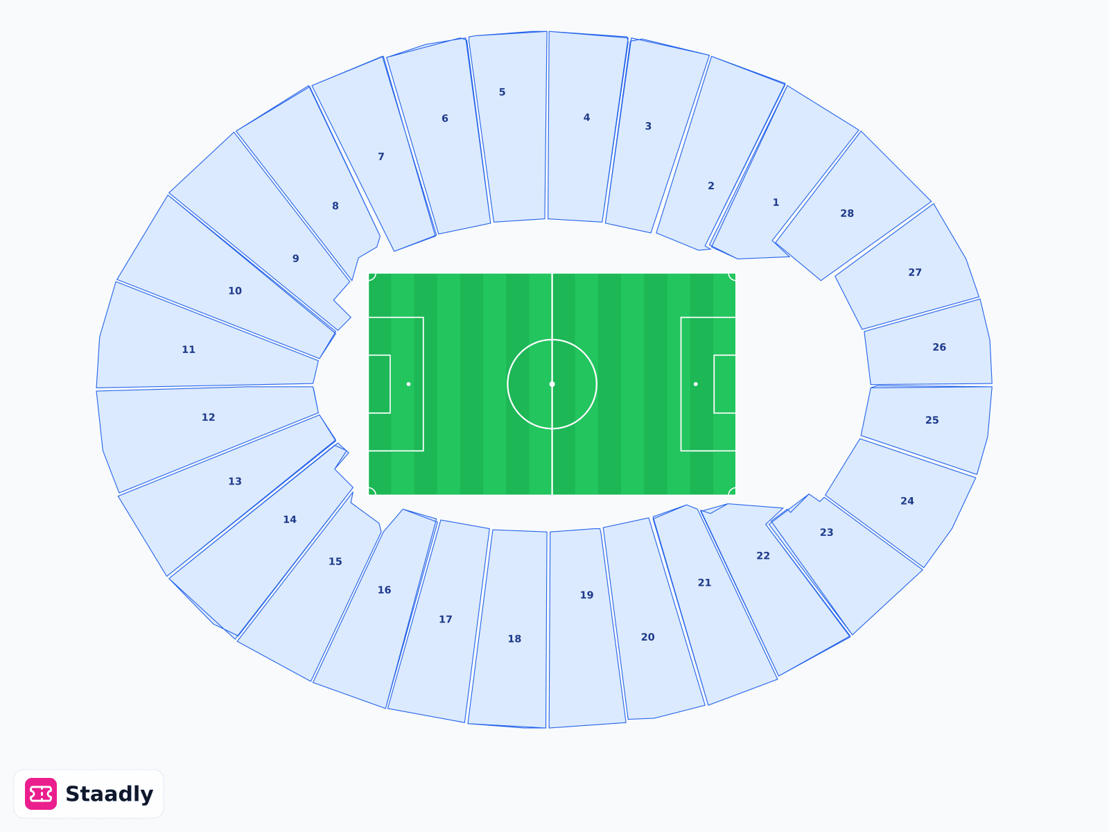 Rose Bowl seat layout and seating plan — colored sections, stands and tiers (California)