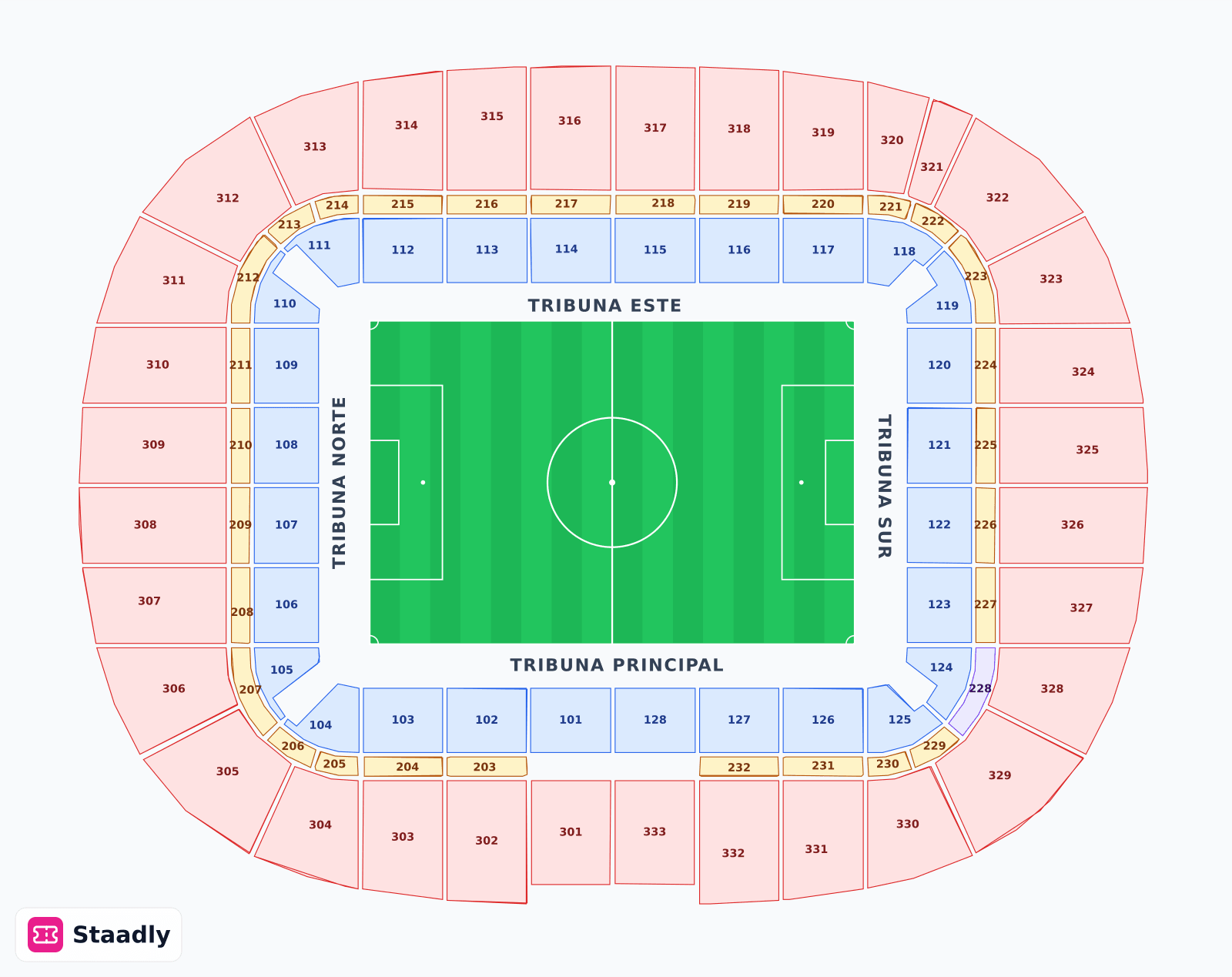 San Mames seat layout and seating plan — colored sections, stands and tiers (Bilbao)