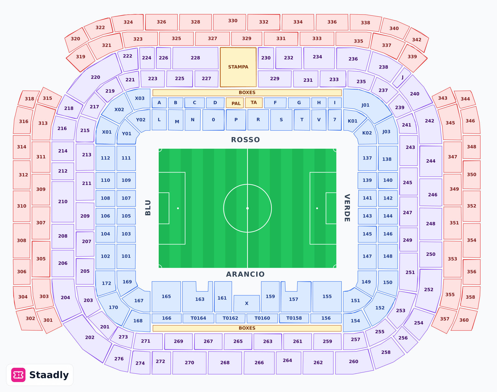 SAN SIRO seat layout and seating plan — colored sections, stands and tiers (MILAN)
