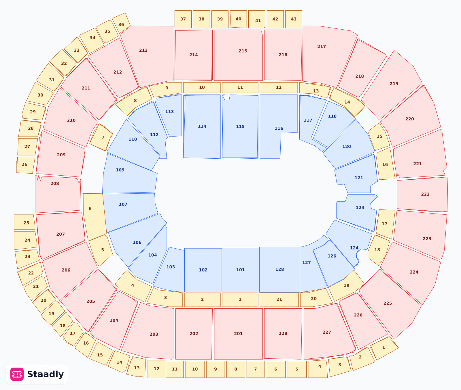 SAP Center seat layout and seating plan — colored sections, stands and tiers (San Jose)