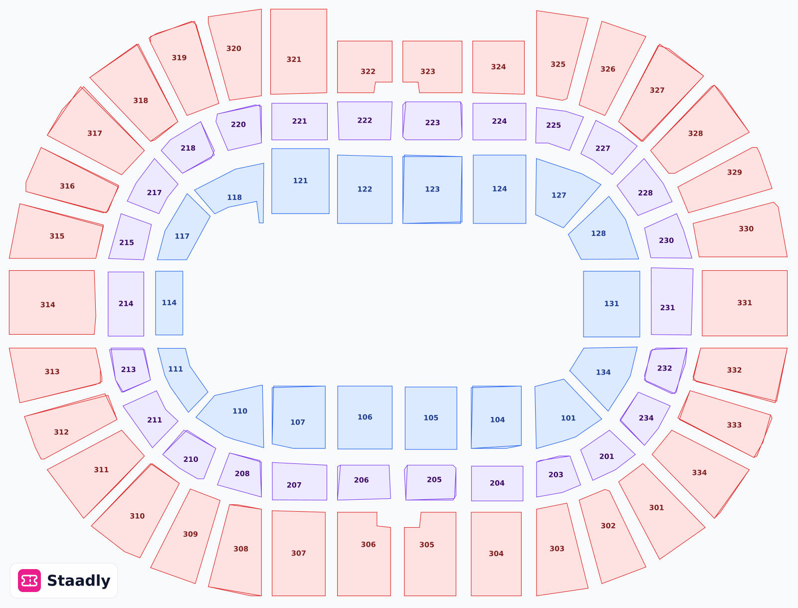 Schottenstein Center seat layout and seating plan — colored sections, stands and tiers (Colombus)