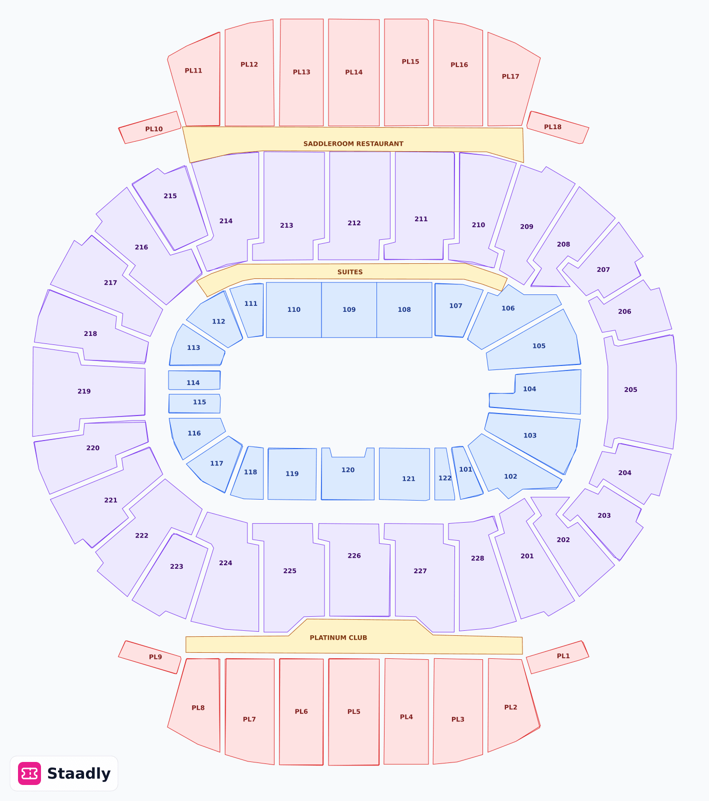 Scotiabank Saddledome seat layout and seating plan — colored sections, stands and tiers (Calgary)