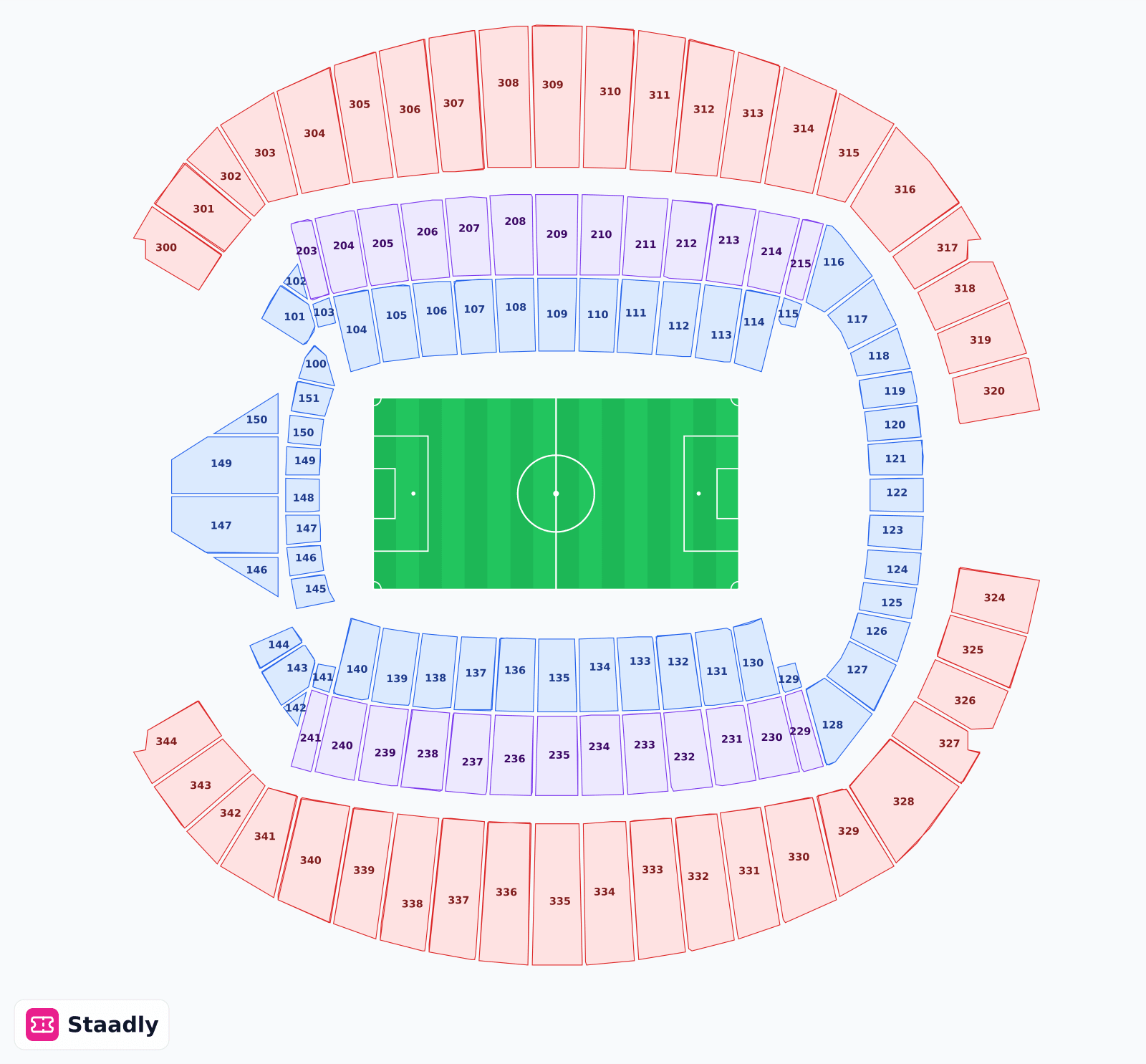 Seattle Lumen Field seat layout and seating plan — colored sections, stands and tiers (Washington)