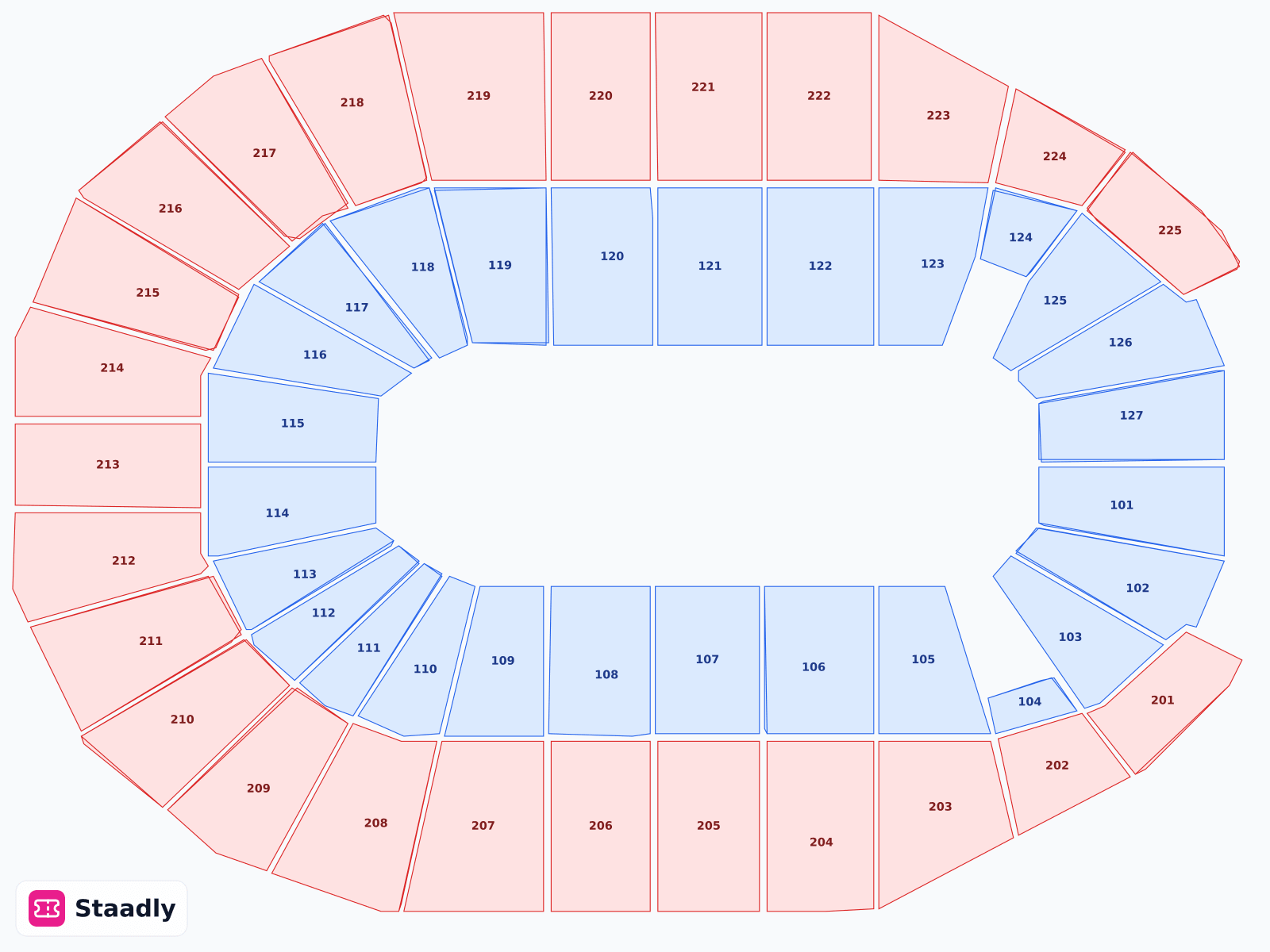 Simmons Bank Arena seat layout and seating plan — colored sections, stands and tiers (North Little Rock)