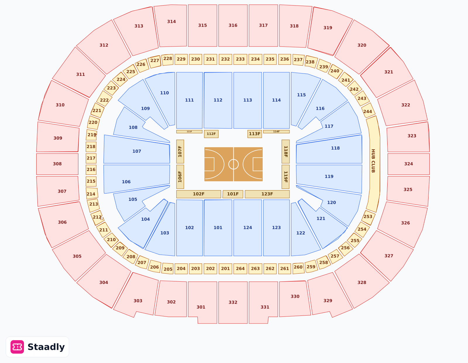 Smoothie King Center seat layout and seating plan — colored sections, stands and tiers (New Orleans)