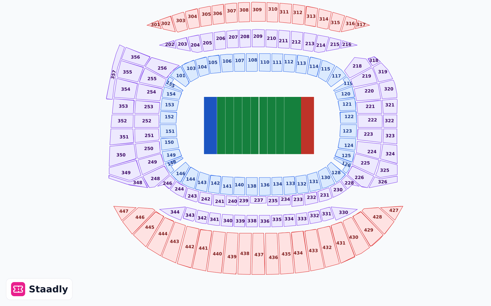 Soldier Field seat layout and seating plan — colored sections, stands and tiers (Chicago)