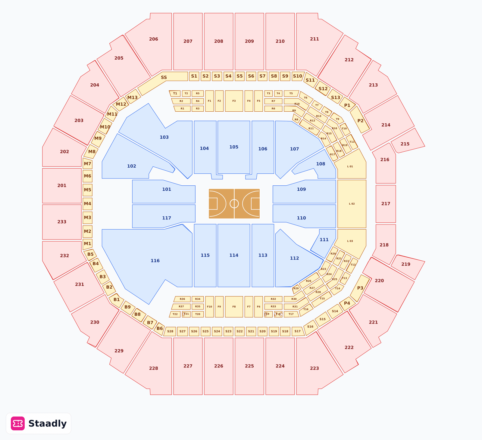 Spectrum Center seat layout and seating plan — colored sections, stands and tiers (Charlotee)