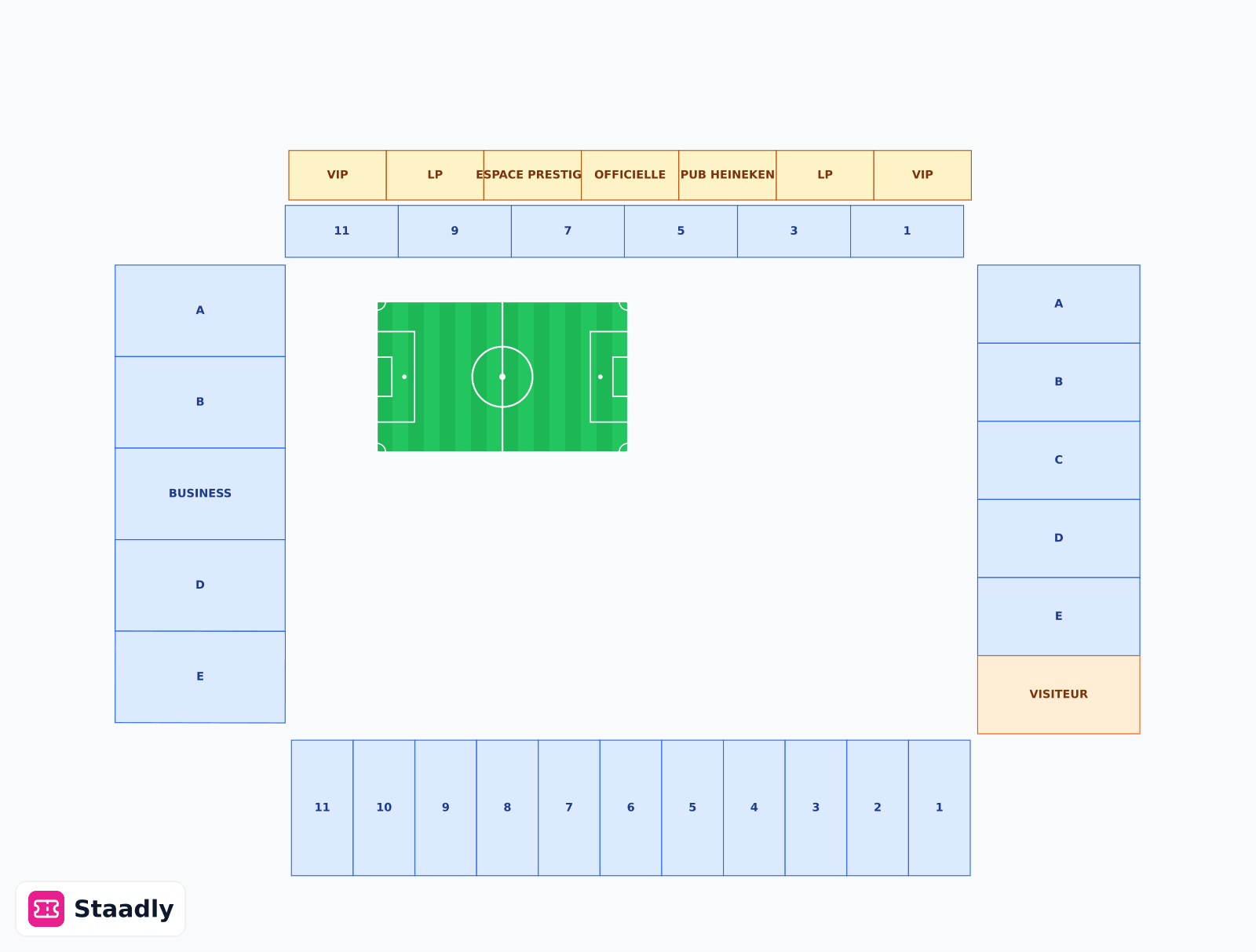 Stade Raymond Kopa seat layout and seating plan — colored sections, stands and tiers (Angers)