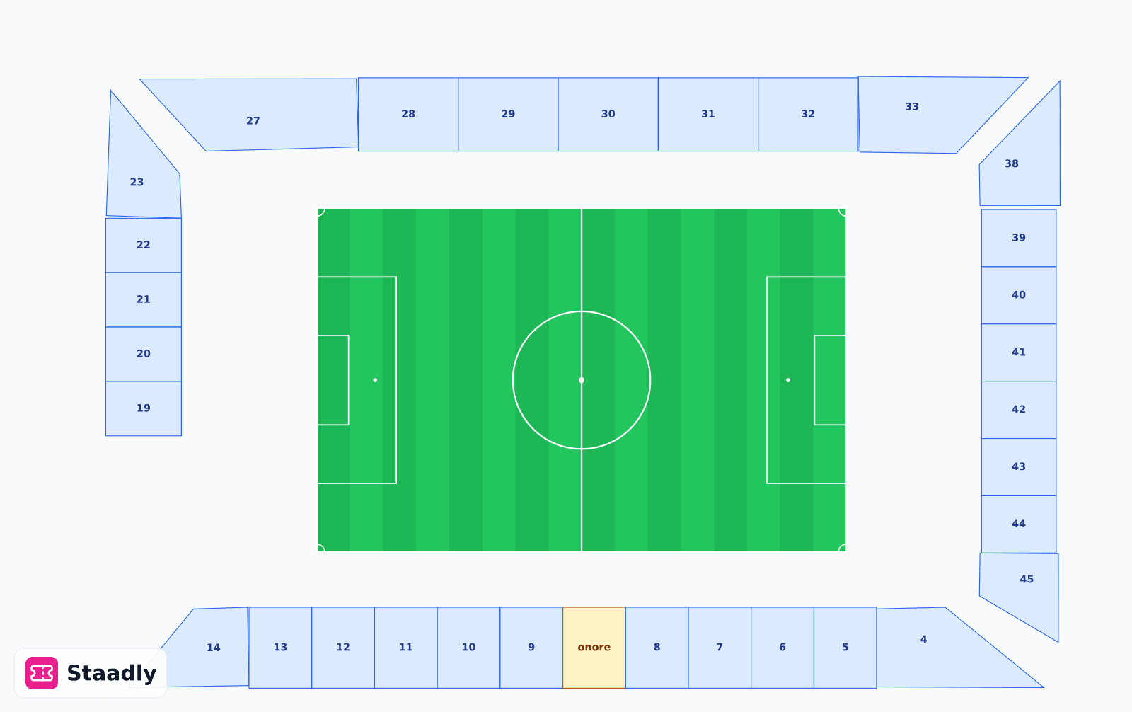 Stadio Pier Luigi Penzo seat layout and seating plan — colored sections, stands and tiers (Venezia)