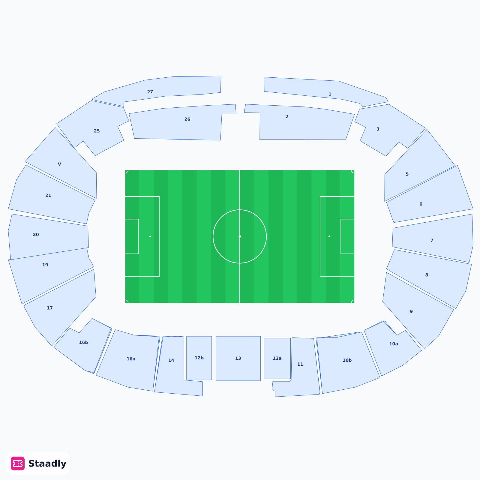 Stadium de Toulouse seat layout and seating plan — colored sections, stands and tiers (Toulouse)