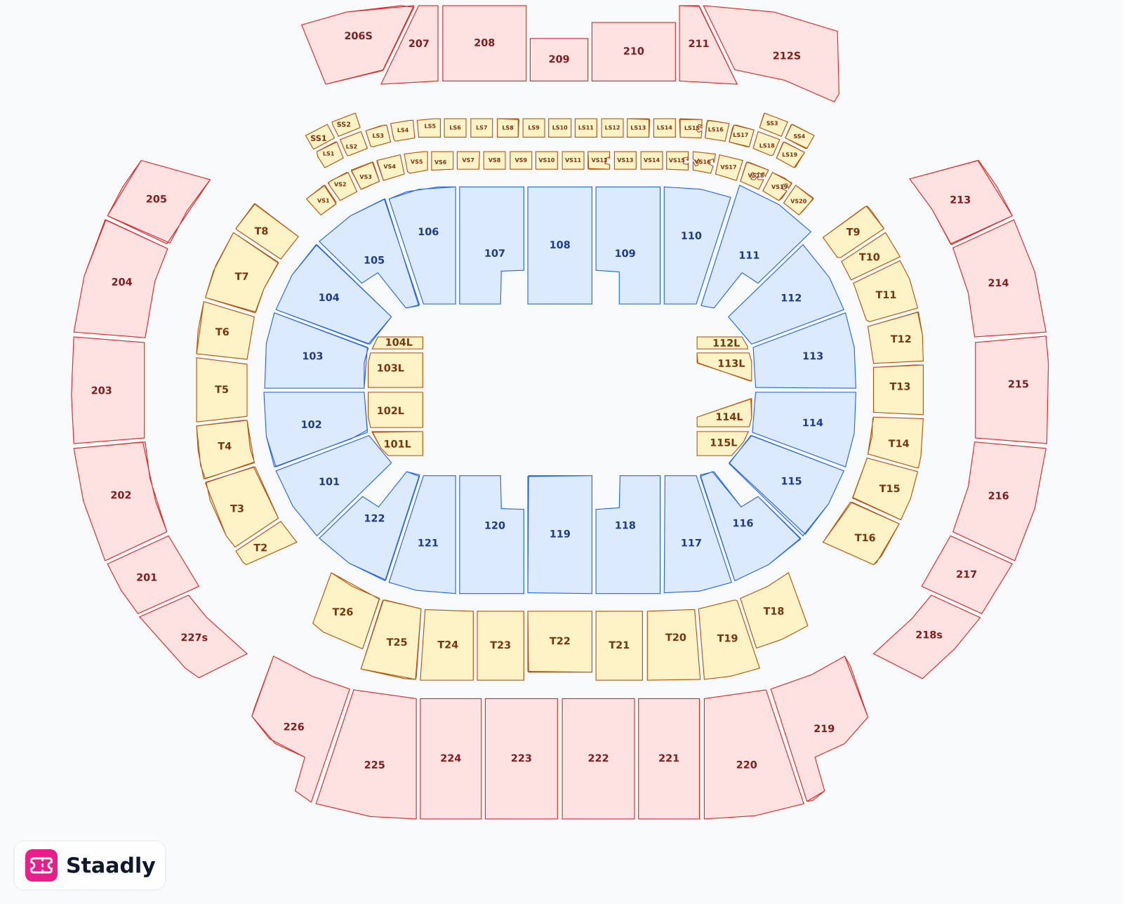 State Farm Arena seat layout and seating plan — colored sections, stands and tiers (Atlanta)