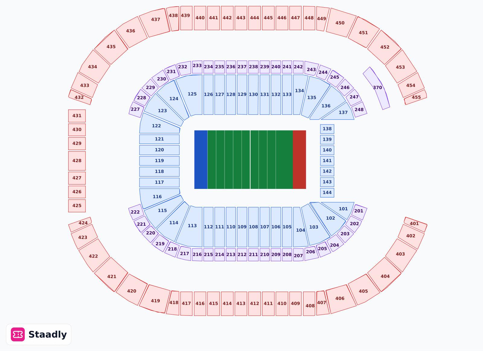 State Farm Stadium seat layout and seating plan — colored sections, stands and tiers (Glendale)