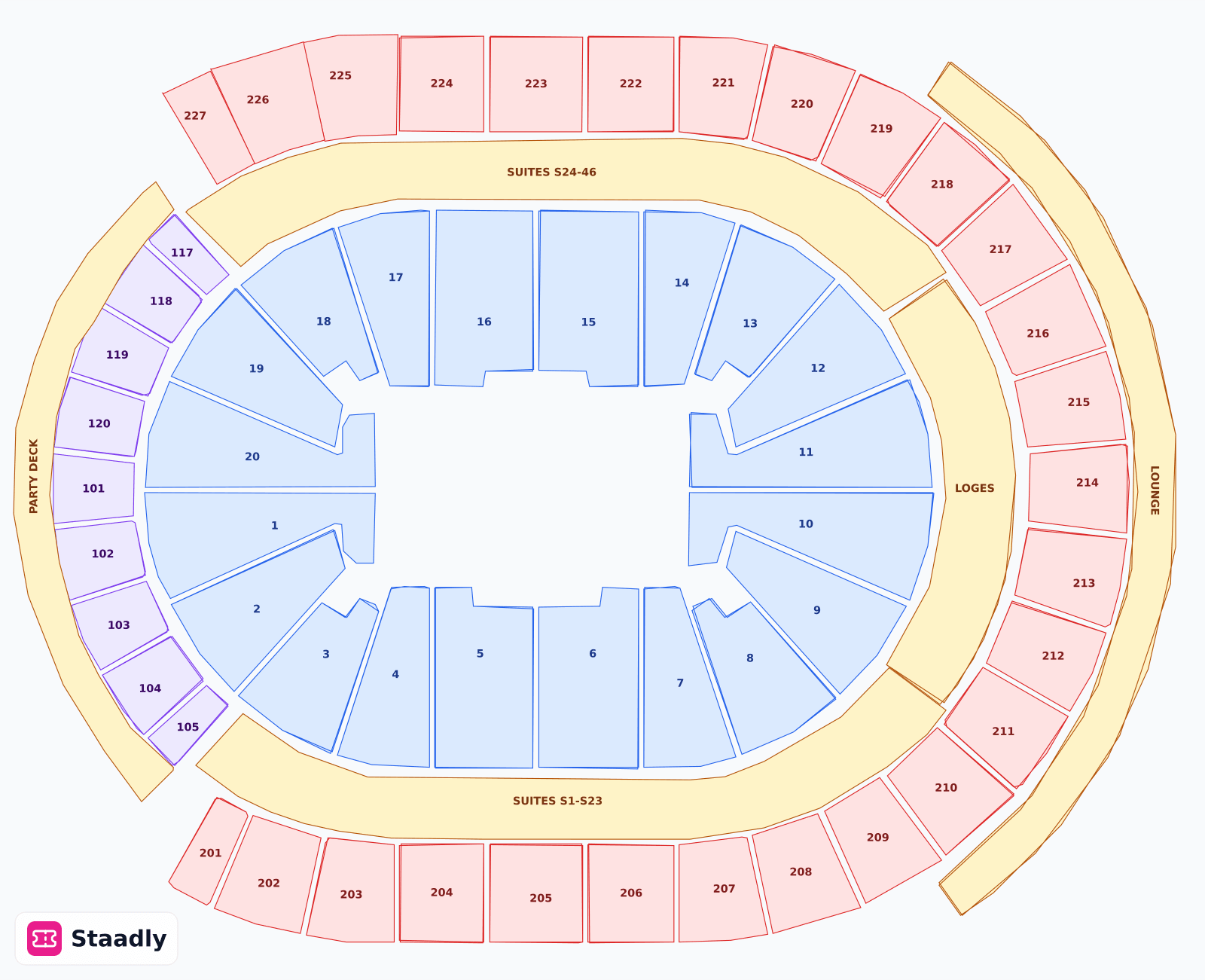 T-Mobile Arena seat layout and seating plan — colored sections, stands and tiers (Las Vegas)