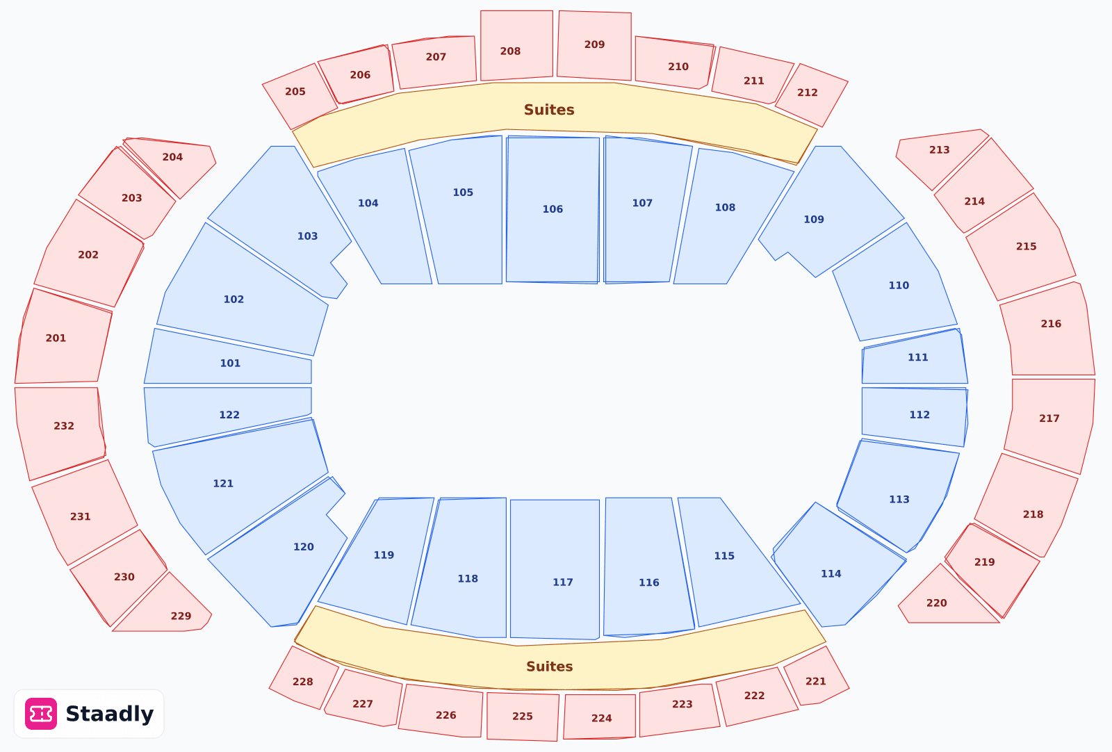 T-Mobile Center seat layout and seating plan — colored sections, stands and tiers (Kansas City)