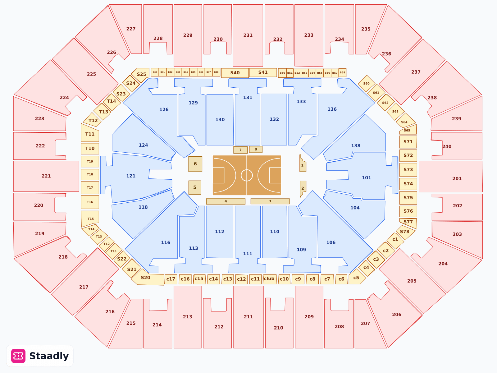 Target Center seat layout and seating plan — colored sections, stands and tiers (Mineeapolis)