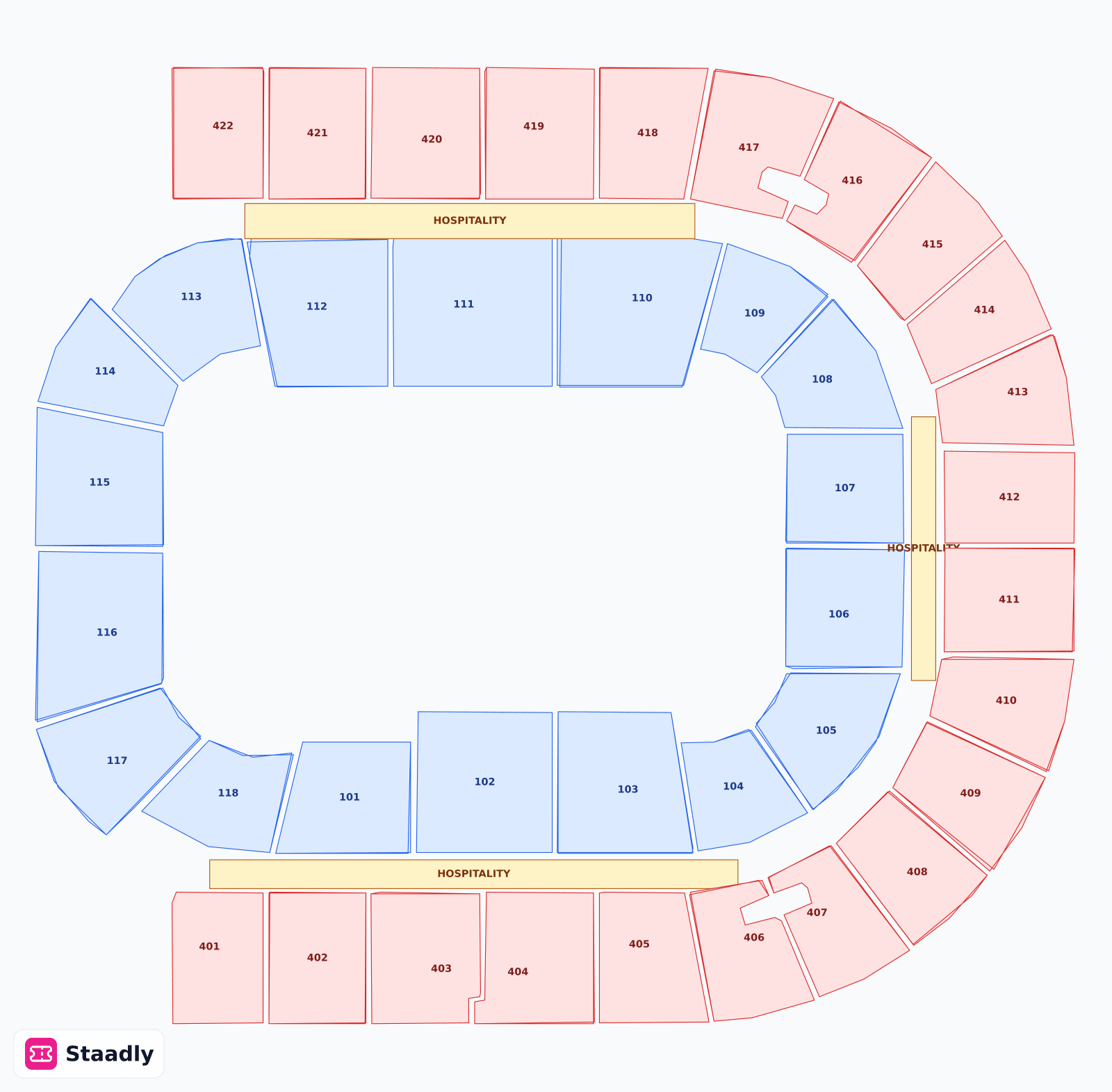 The O2 Arena seat layout and seating plan — colored sections, stands and tiers (London)