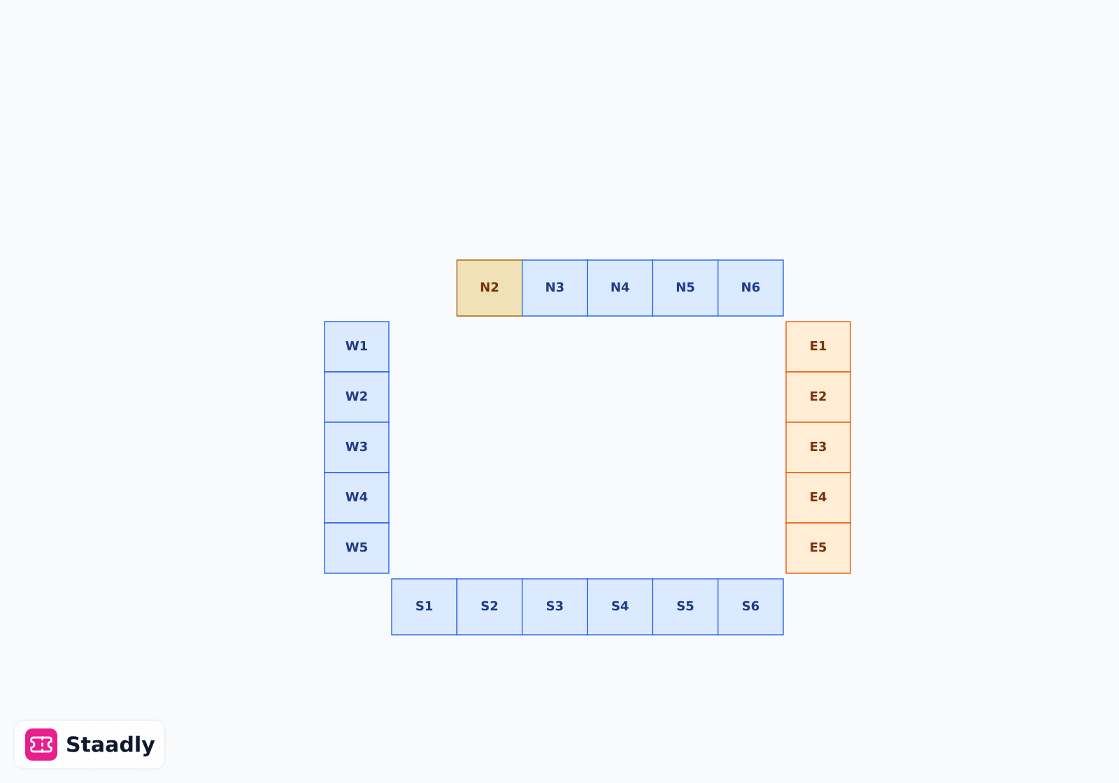 Tier Test Arena 30017 seat layout and seating plan — colored sections, stands and tiers ()
