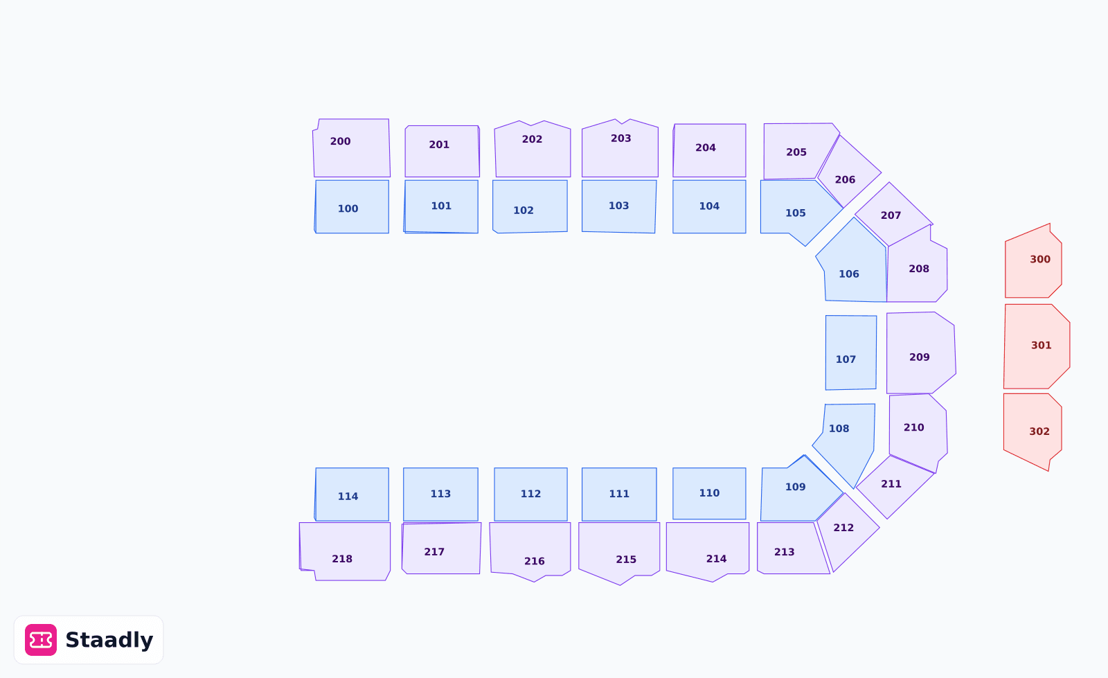 Utilita Arena Newcastle seat layout and seating plan — colored sections, stands and tiers (Newcastle)