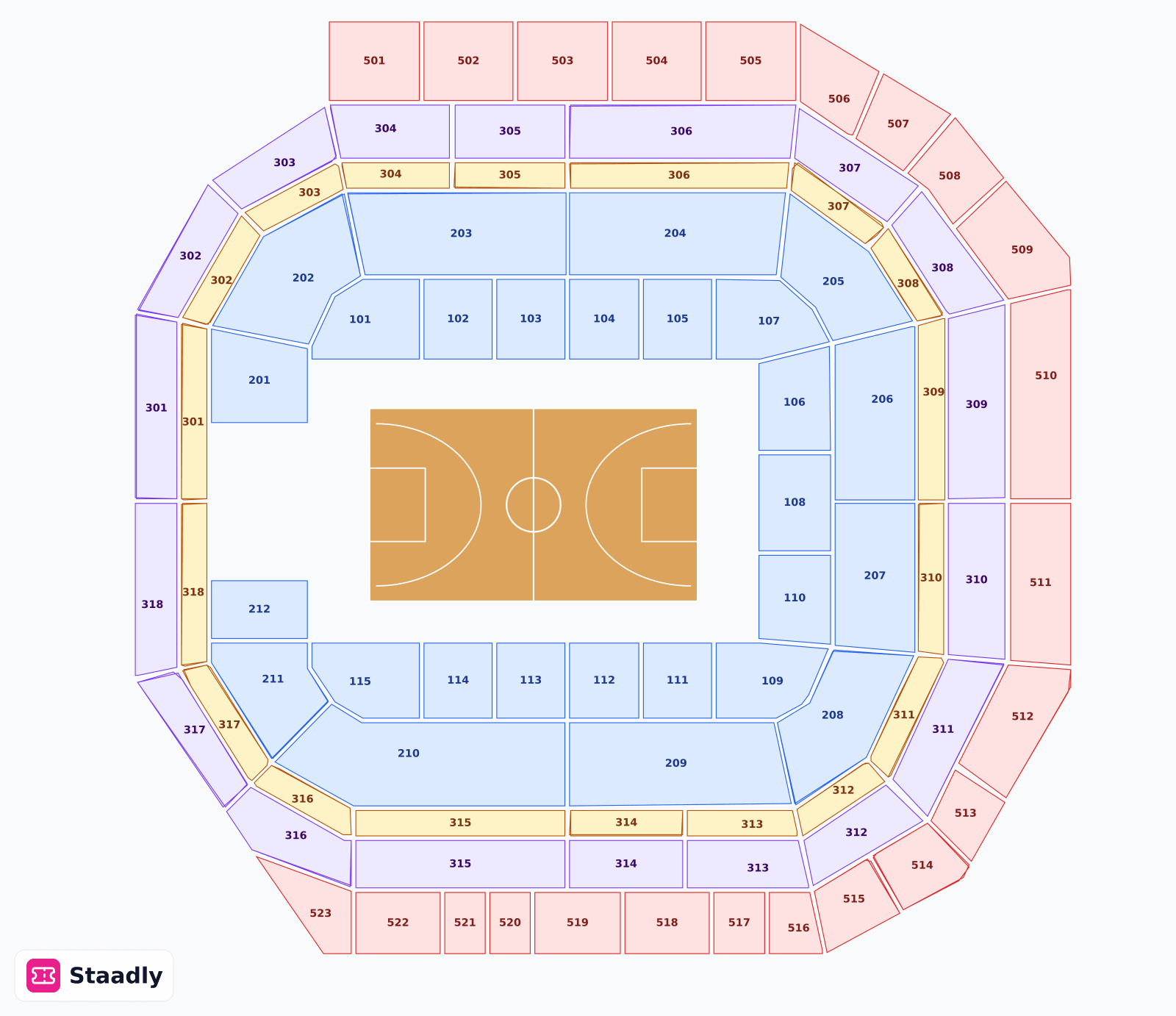 Wimbledon Centre Court seat layout and seating plan — colored sections, stands and tiers (London)
