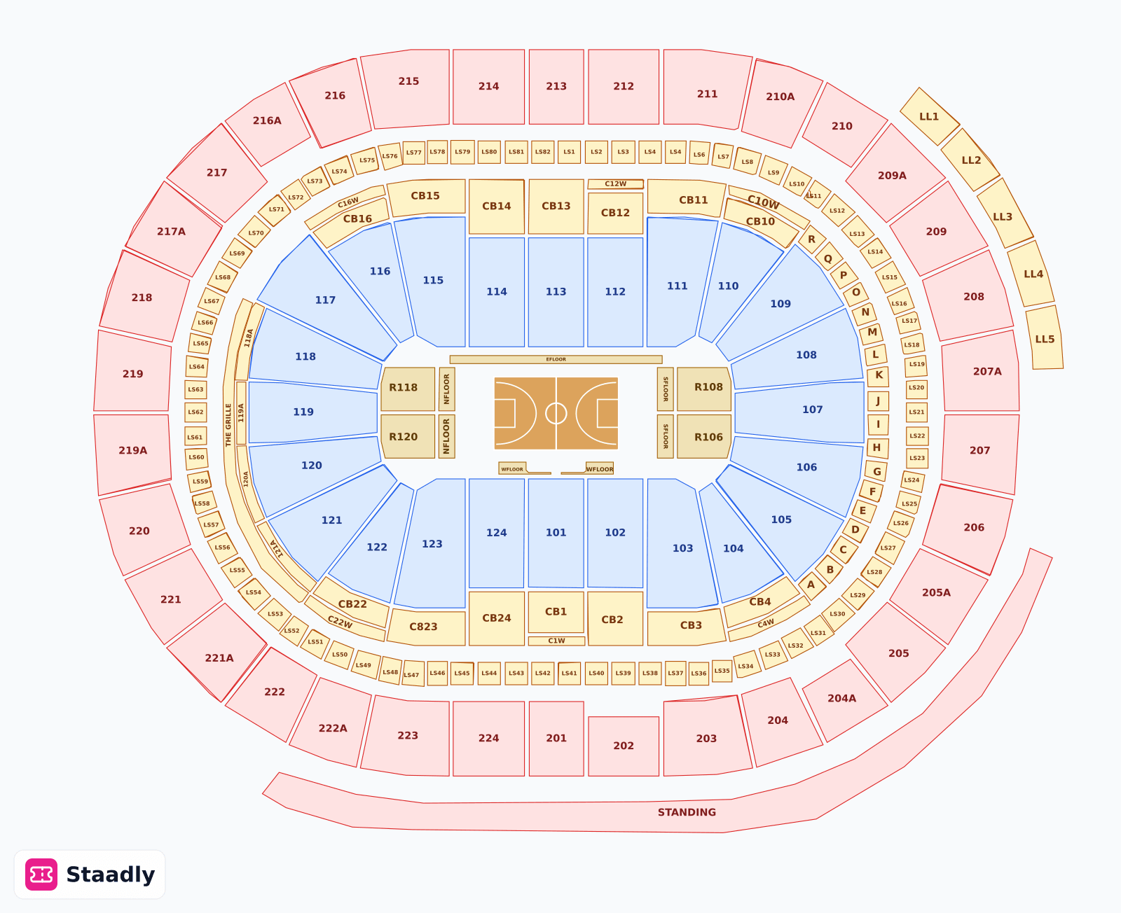 Xfinity Mobile Arena seat layout and seating plan — colored sections, stands and tiers (Philadelphia)