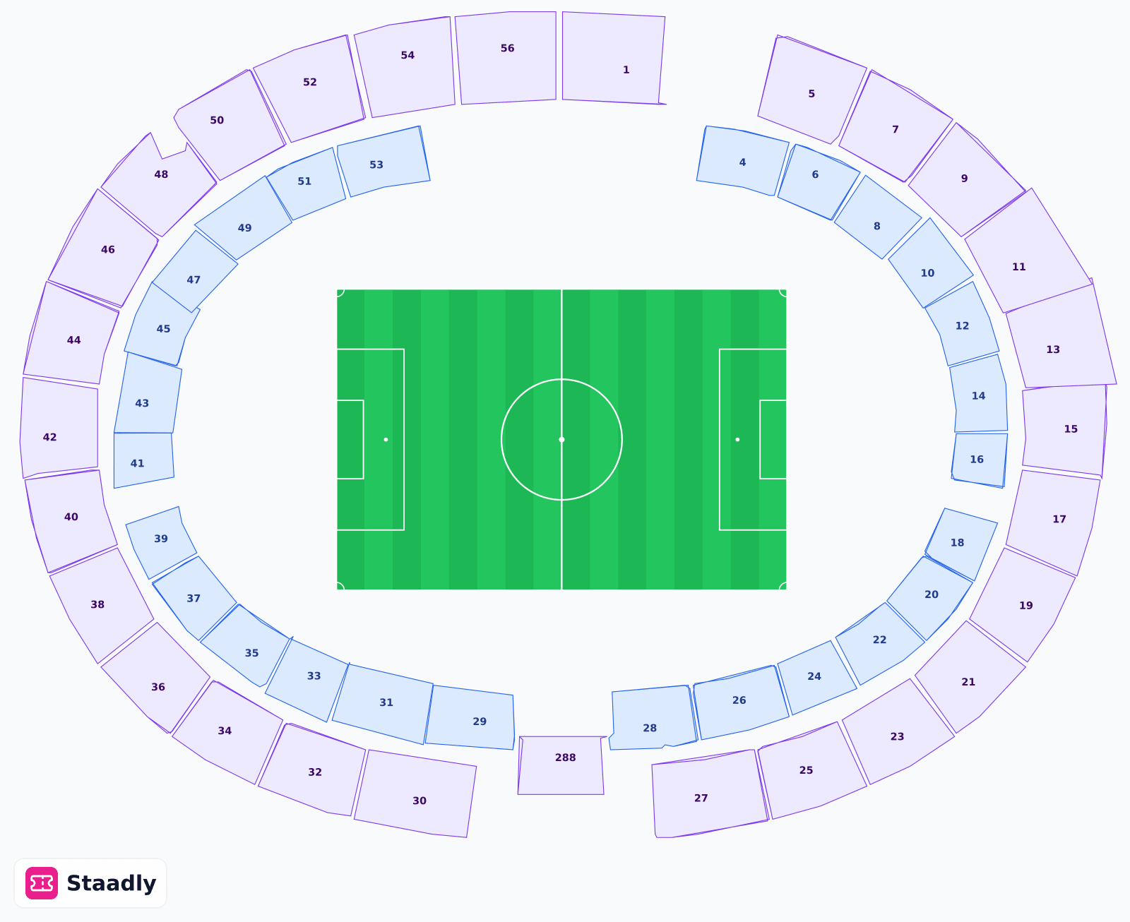 Zayed Sports City Stadium seat layout and seating plan — colored sections, stands and tiers (Abu Dhabi)